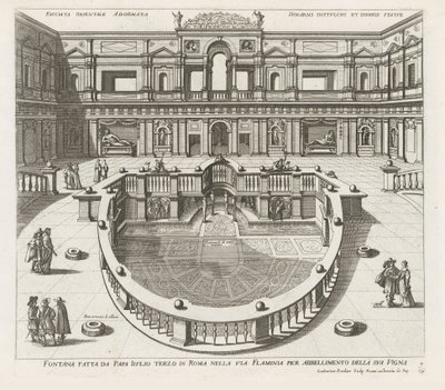 Nymphaeum i de Villa Giulia te Roma Fontene laget av pave Iiulio tredje i Roma i Via Flaminia (...) (tittel på objekt) Fontenene i palassene og hagene i Roma (serietittel) Fonteinen in de paleizen en tuinen van Rome (serietittel) av Louis Rouhier