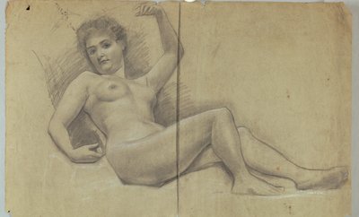 Studie av tilbakelent nakenfigur av Louis Schaettle