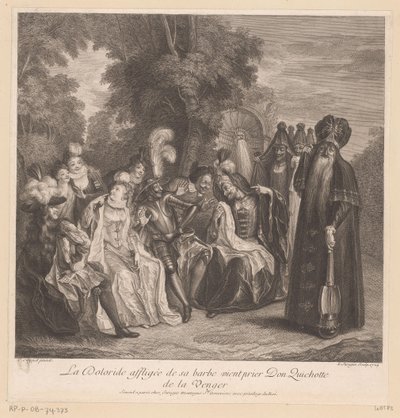 Doloride ber Don Quijote om å ta hevn for sin La Doloride affligée de sa barbe vient prier Don Quichotte de la venger (tittel på objekt) Don Quijote fra La Manchas historie (serietittel) av Louis Surugue