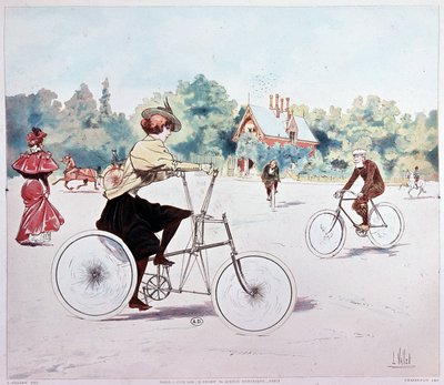 Kvinne på sykkel - tegning av L. Vallet av Louis Vallet