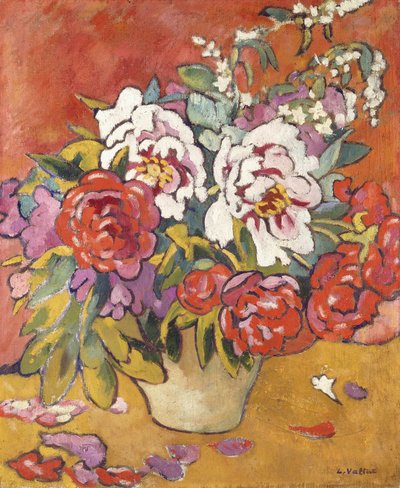 Peonies in a Pitcher against a Red Background, ca. 1918 (olje på lerret) av Louis Valtat