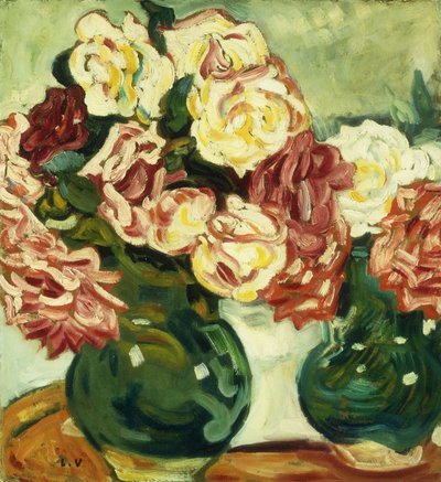 To vaser med roser; Deux Vases de Roses av Louis Valtat