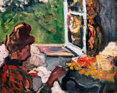 Kvinne sittende ved vinduet, detalj, ca. 1903 (olje på papp) av Louis Valtat