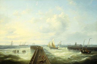 Fiskebåter utenfor en brygge i Oostende, av Louis Verboeckhoven