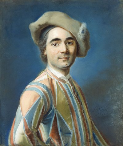 Et portrett av en skuespiller som Arlequin, av Louis Vigee