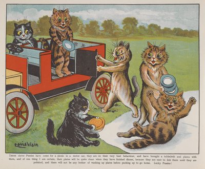Katter forbereder seg til en piknik. av Louis Wain