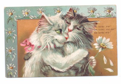 Edwardiansk postkort av to katter som klemmer hverandre, ca. 1910 av Louis Wain