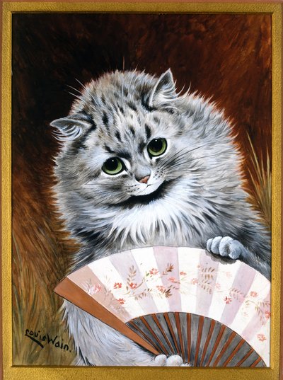 Flørten med viften (akvarell) av Louis Wain