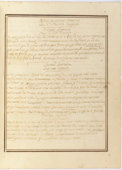 "Refleksjon over mitt intervju med Mr. le Duc de la Vauguyon", autografmanuskript, januar 1767 til tidlig 1769 av Louis XVI