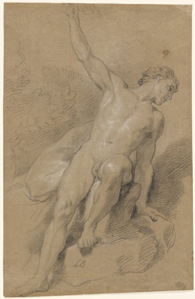 Naken mann sitter på steiner av Louis de Boullogne the Younger
