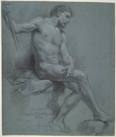 Sittende mann naken i profil av Louis de Boullogne the Younger