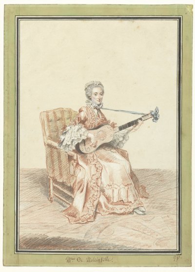 Portrett av Madame de Montainville som spiller gitar av Louis de Carmontelle