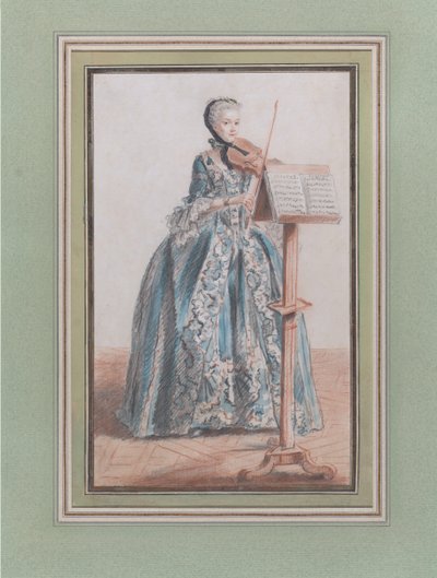 Kvinne som spiller fiolin, sett forfra, ca. 1758-59. av Louis de Carmontelle