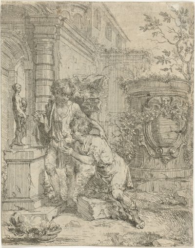To gutter ved statue av Venus av Louis de Deyster