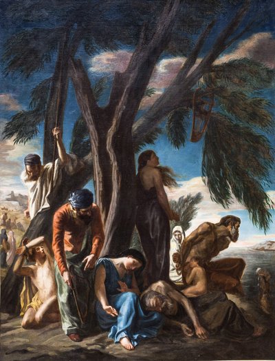 Det siste stoppet for jødene som ble tatt i fangenskap i Babylon, 1843 (olje på lerret) av Louis de Planet