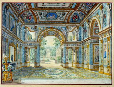 Portiko av et palass som åpner ut mot en park. Gravering av Louis De Saint Ange (1780-1831) av Louis de Saint-Ange Desmaisons