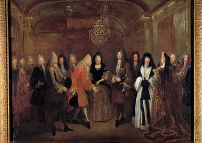 Kong Ludvig XIV (1638-1715) mottok prins Frederic Augustus av Sachsen fra Elizabeth Charlotte d