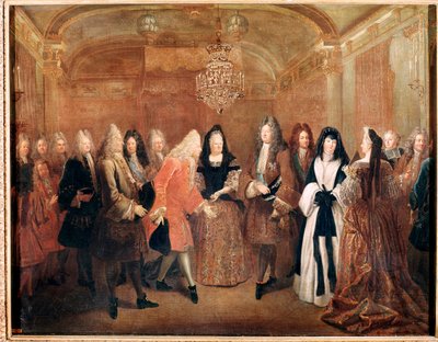 Kongen av Frankrike Ludvig XIV tar imot prinsen Frederick Augustus I i slottet Fontainebleau (maleri av Louis de Silvestre
