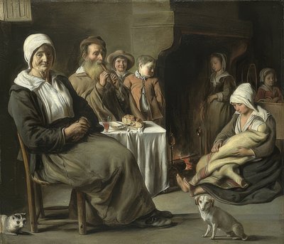 Bondeinteriør med en gammel fløytespiller. Rundt 1642 av Louis le Nain