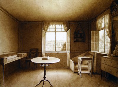 Interiør i kunstnerens hus (akvarell på papir) av Louise Cochelet