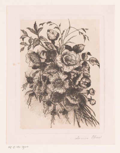 Blomsterstilleben med roser og anemoner av Louise Elsen (attributed to)
