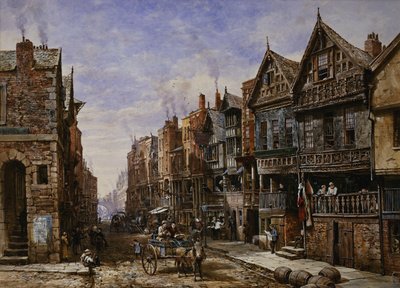 Chester: Watergate Street fra hjørnet av Crook Street, med Eastgate Beyond, av Louise Ingram Rayner