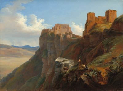 Utsikt over Castello di San Giuliano, nær Trapani, Sicilia, ca. 18241826. av Louise Josephine Sarazin de Belmont