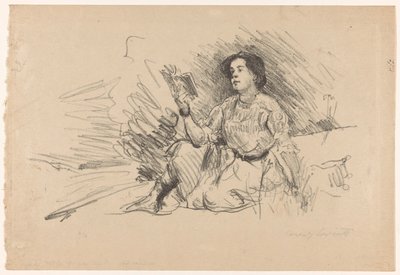 Jente leser, sitter på gulvet Lesendes Madchen av Lovis Corinth (signed by artist)