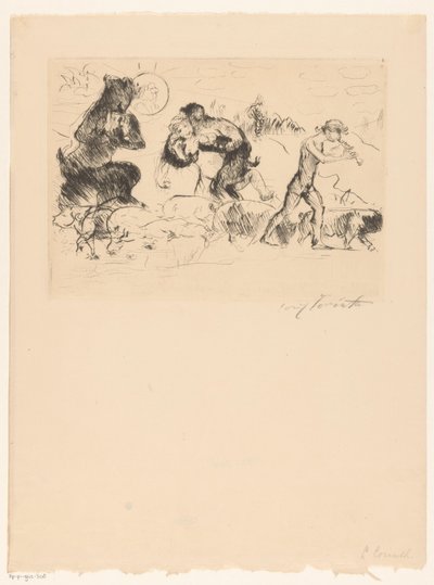 Satyrer, en nymfe, en faun og en griseflokk av Lovis Corinth (signed by artist)