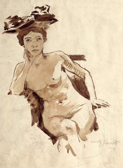 Kvinne semi-naken med hatt av Lovis Corinth