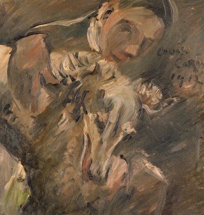 Max Mainer med en sibirsk greyhound, 1917 av Lovis Corinth