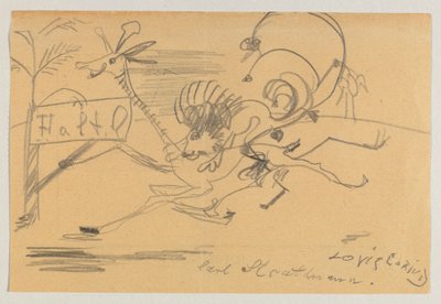Tegning på trykt papir av Corinth til Strathmann av Lovis Corinth