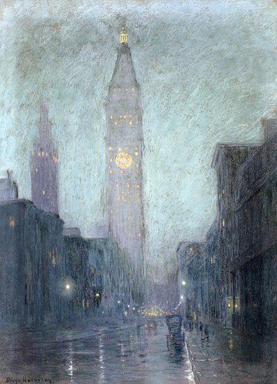 Madison Avenue at Twilight (pastell på brunt papir) av Lowell Birge Harrison