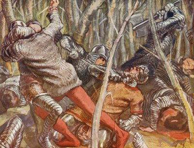 Illustrasjon til historier om Guy av Warwick (fargelitografi) av Lowes Dalbiac Luard