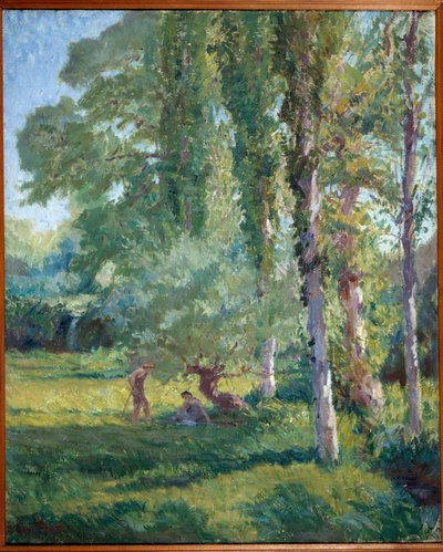 Par på gresset under en poppel Maleri av Loys Prat (1879-1934), 1900-tallet. Olje på lerret. Donzere, rådhuset. av Loys Prat