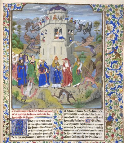 Troens festning Miniatyr av de hellige Gregory, Augustine, Jerome og Ambrose kjemper mot demoner, sent på 1400-tallet. av Loyset Liedet