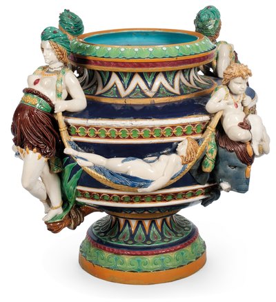 Stor Minton majolica jardiniere, ca. 1870 (keramikk) av Ltd Mintons