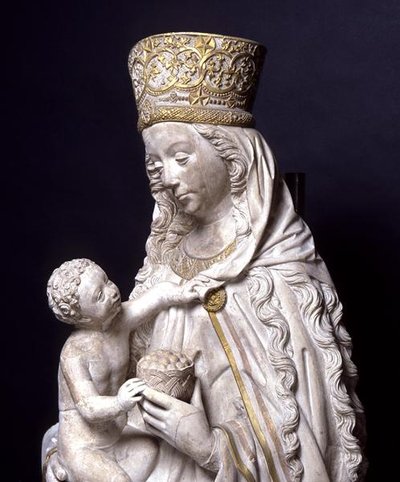 Guds mor med spedbarnet Kristus av Lubeck or Westphalian Workshop