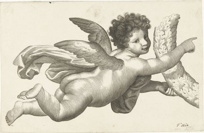 Flytende putto med krans av Lubertus Teunis van Deth
