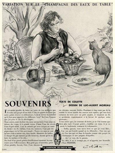 Colette foran katten sin, som lovpriser Perrier-dyrene av Luc Albert Moreau