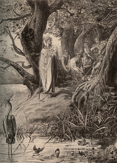 Beklager fra fiskefuglene, fortalt av Saint Martin til innbyggerne ved bredden av Loire - gravering av Luc Olivier Merson (1846-1920) av Luc Oliver Merson