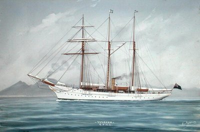 The Sunbeam under Power with Sails Furled (gouache på papir) (se 197337) av Luca Papaluca