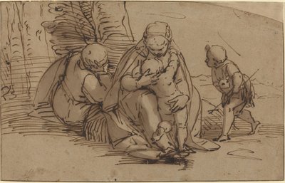 Hellig familie med spedbarn Saint John av Luca Cambiaso