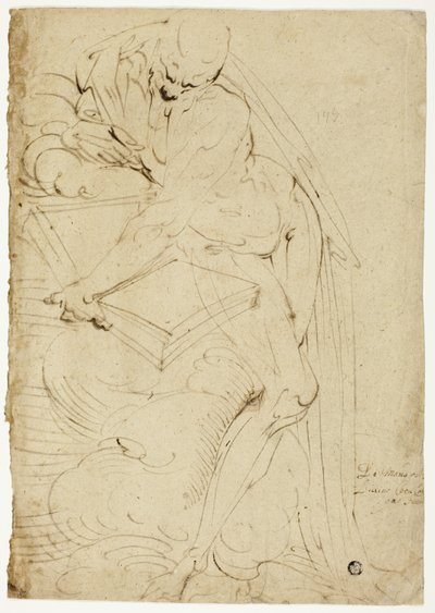 Stående naken mann (Saint Hieronymus?) med bok av Luca Cambiaso
