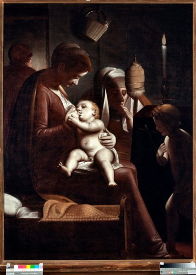 Jomfru og barn med døperen Johannes eller "" Jomfru et stearinlys" eller "" Hellig familie med den hellige Anne og døperen Johannes"" (Jomfru med et lys) Maleri av Luca Cambiaso (1527-1585) av Luca Cambiaso