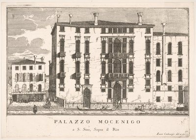Plate 91: Utsikt over Mocenigo-palasset i Campo San Stae, Venezia, 1703, fra bygningene..., 1703. av Luca Carlevarijs