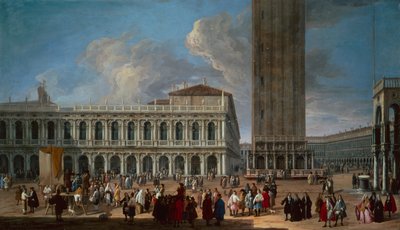 Piazzetta og Piazza San Marco, Venezia (olje på lerret) av Luca Carlevaris