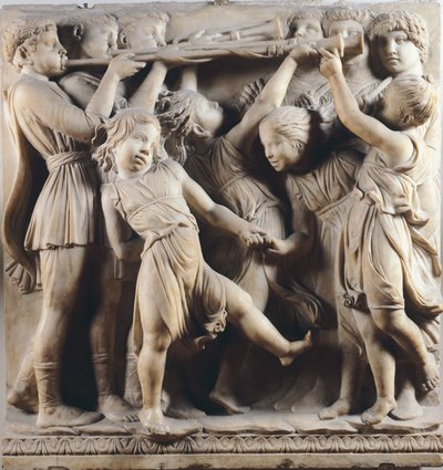 Barn og kjeruber som danser, synger og spiller, detalj fra Cantoria (korgalleri) av Luca Della Robbia