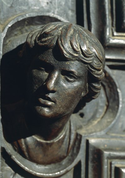 Leder av Giuliano de Medici, detalj fra bronsearbeid på dør av Luca della Robbia (1400-1481). Nytt sakristi, katedralen Santa Maria del Fiore, Firenze. Italia av Luca Della Robbia