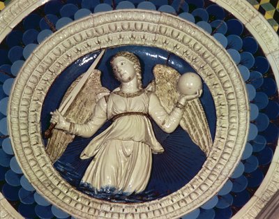 Justice, runde fra graven til kardinalen i Portugal, 1460-tallet (glasert terrakotta) av Luca Della Robbia
